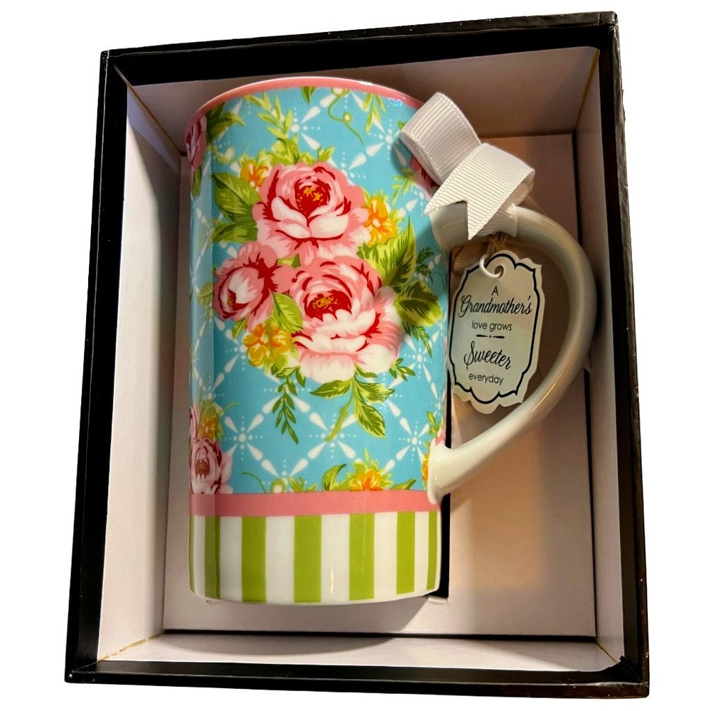 Grandmother Blue Cottage Rose Mug From Pavillion Gifts With Gift Box & Ribbon